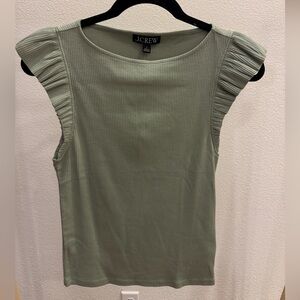 JCrew. Vintage rib ruffle boatneck tank top. Light sage green. Size S. NWT.